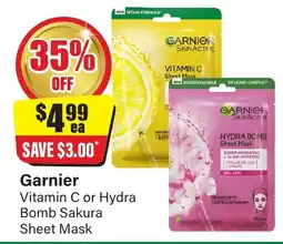 Chemist Discount Centre Garnier Vitamin C or Hydra Bomb Sakura Sheet Mask offer