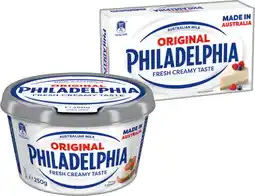 IGA Philadelphia Cream Cheese Block or Spreadable Tub 250g Selected Varieties offer