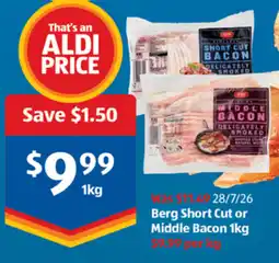 ALDI Berg Short Cut or Middle Bacon offer