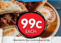 Spudshed Patties Meat Pie or Jumbo Sausage Roll offer