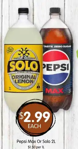 Spudshed Pepsi Max Or Solo 2L offer
