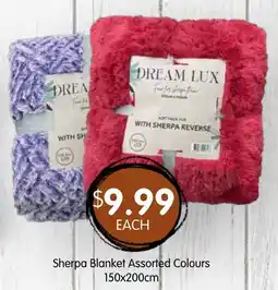 Spudshed Dream Lux Sherpa Blanket Assorted Colours offer