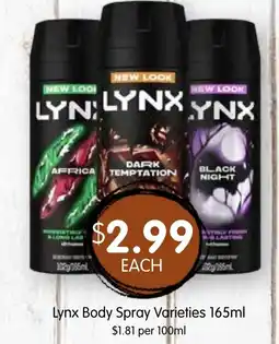 Spudshed Lynx Body Spray Varieties offer