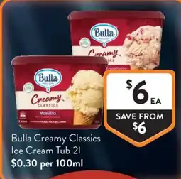 Foodworks Bulla Creamy Classics Ice Cream Tub offer