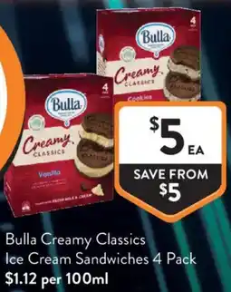 Foodworks Bulla Creamy Classics Ice Cream Sandwiches offer