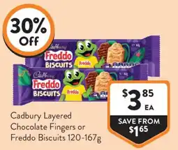 Foodworks Cadbury Layered Chocolate Fingers or Freddo Biscuits offer