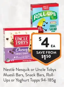 Foodworks Nestlé Nesquik or Uncle Tobys Muesli Bars, Snack Bars, Roll- Ups or Yoghurt Topps offer
