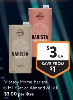Foodworks Vitasoy Home Barista UHT Oat or Almond Milk offer
