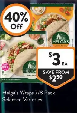 Foodworks Helga's Wraps 7/8 Pack Selected Varieties offer