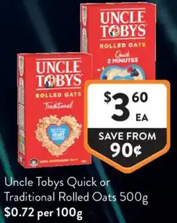 Foodworks Uncle Tobys Quick or Traditional Rolled Oats offer
