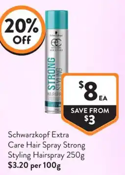 Foodworks Schwarzkopf Extra Care Hair Spray Strong Styling Hairspray offer