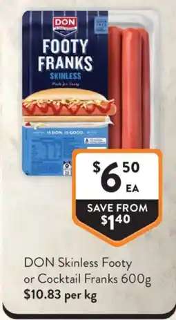 Foodworks DON Skinless Footy Franks offer