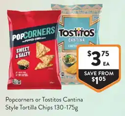 Foodworks Popcorners or Tostitos Cantina Style Tortilla Chips offer
