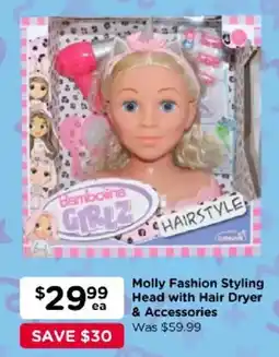 Toyworld Bambolina Girlz Molly Fashion Styling Head with Hair Dryer & Accessories offer