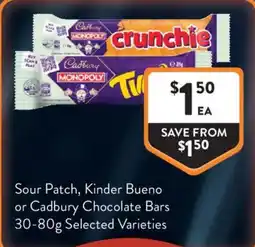 Foodworks Sour Patch, Kinder Bueno or Cadbury Chocolate Bars offer
