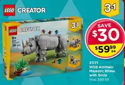 Toyworld LEGO CREATOR Wild Animals: Majestic Rhino with Birds offer