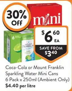 Foodworks Coca-Cola or Mount Franklin Sparkling Water Mini Cans offer