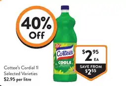 Foodworks Cottee's Cordial 1l offer