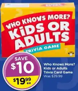 Toyworld Who Knows More? Kids or Adults Trivia Card Game offer