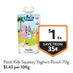 Foodworks Pauls Kids Squeezable Yoghurt Pouch offer