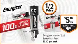 Foodworks Energizer Max 9V 522 Batteries offer