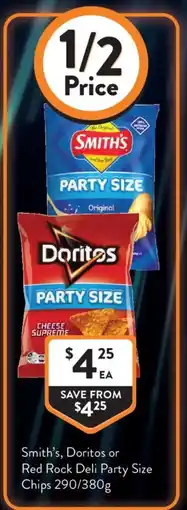 Foodworks Smith's Doritos or Red Rock Deli Party Size Chips offer