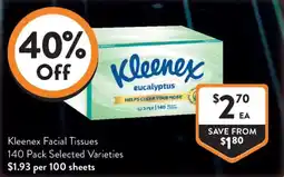 Foodworks Kleenex Facial Tissues offer