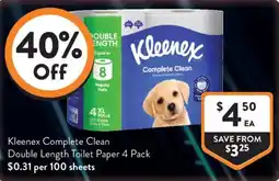Foodworks Kleenex Complete Clean Double Length Toilet Paper offer
