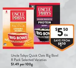 Foodworks Uncle Tobys Quick Oats Big Bowl offer