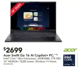 Harvey Norman Acer Swift Go 16 AI Copilot+ PC offer