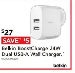 Harvey Norman Belkin BoostCharge 24W Dual USB-A Wall Charger offer