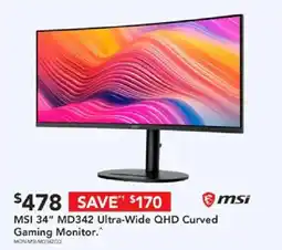 Harvey Norman msi 34" md342 ultra-wide qhd curved gaming monitor offer