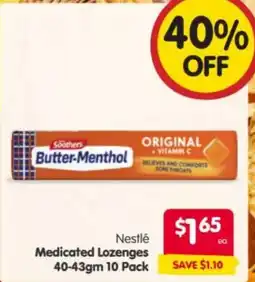 Spar Soothers Butter-Menthol Medicated Lozenges offer