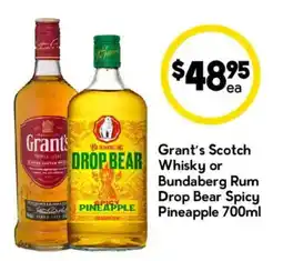 Drakes Grant's Scotch Whisky or Bundaberg Rum Drop Bear Spicy Pineapple offer
