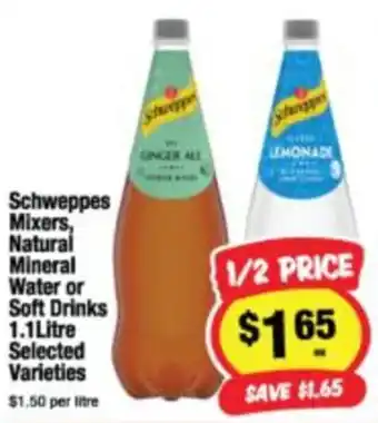 Schweppes Mixers, Natural Mineral Water or Soft Drinks Selected Varieties