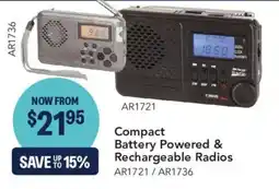 Jaycar Electronics Compact Battery Powered & Rechargeable Radios offer