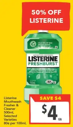 Supa Valu Listerine Mouthwash Freshener & Cleaner offer