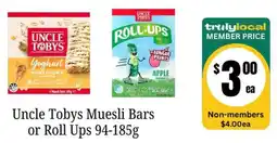 Farmer Jack's Uncle Tobys Muesli Bars or Roll Ups offer