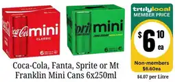 Farmer Jack's Coca-Cola, Fanta, Sprite or Mt Franklin Mini Cans offer