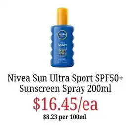 Farmer Jack's Nivea Sun Ultra Sport Sunscreen Spray offer