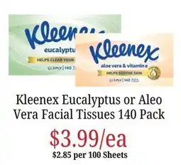 Farmer Jack's Kleenex Eucalyptus or Alo Vera Facial Tissues offer