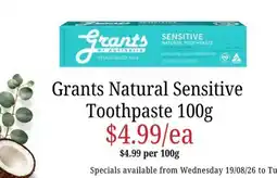 Farmer Jack's Grants Natural Sensitive Toothpaste offer