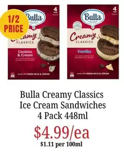 Farmer Jack's Bulla Creamy Classics Ice Cream Sandwiches offer
