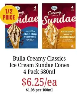 Farmer Jack's Bulla Creamy Classics Ice Cream Sundae Cones offer