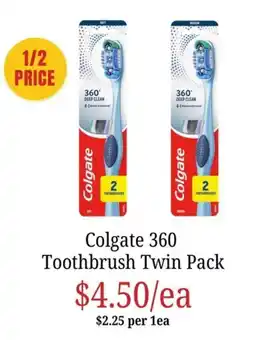 Farmer Jack's Colgate 360 Toothbrush Twin Pack offer