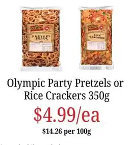Farmer Jack's Olympic Party Pretzels or Rice Crackers offer