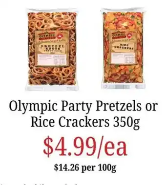 Farmer Jack's Olympic Party Pretzels or Rice Crackers offer