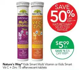 Terry White Nature's Way Kids Smart Multi Vitamin or Kids Smart Vit C + Zinc 15 effervescent tablets offer