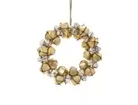 LivingStyles Reindeer Bell Wreath, 40cm, Gold / Silver offer