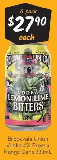 Cellarbrations Brookvale Union Vodka 4% Premix Range Cans offer